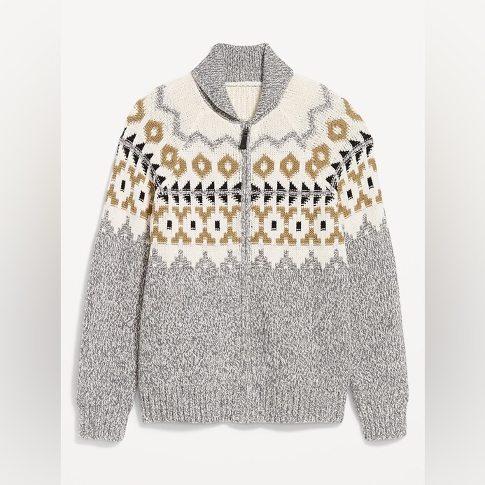 Mens Fair Isle Zip Cardigan Sweater Old Navy L